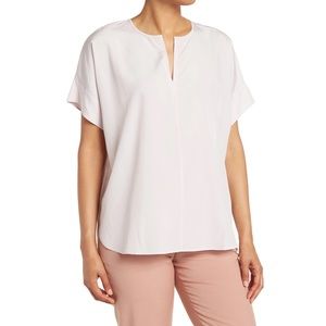 Eileen Fisher Split Neck Short Sleeve Blouse in Ceramic Size Large